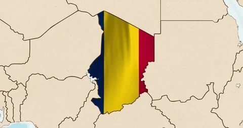 The chad flag waving inside the country on a world map Stock Footage 339033176