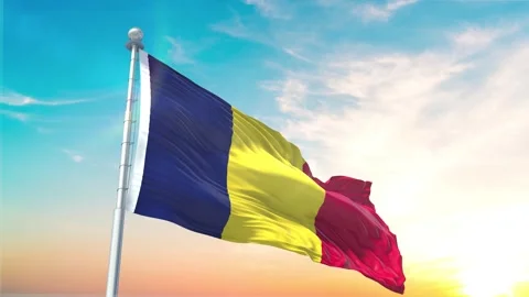 Chad flag Waving Realistic With Sky Stock Footage 296475480