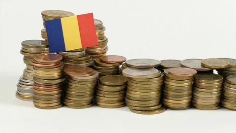 Chad flag waving with stack of money coins Video stock 71849815