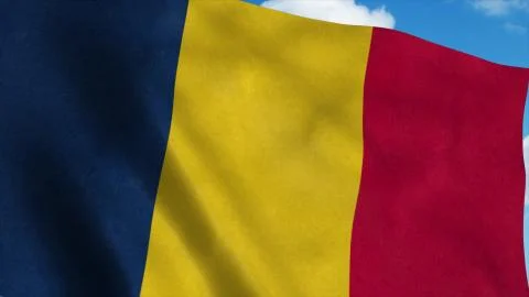 Chad flag waving in the wind, blue sky background. 3d rendering Stock Illustration
