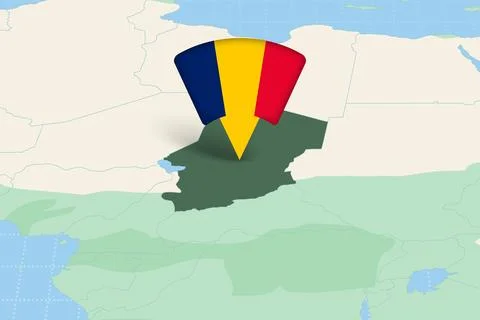 Chad Location Highlighted on African Map with Flag Icon. Stock Illustration