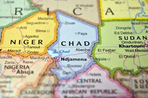 Chad Macro World Map Defocused Bokeh Background Close Up Image Stock Photos