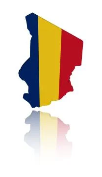 Chad map flag 3d render with reflection illustration Stock Illustration