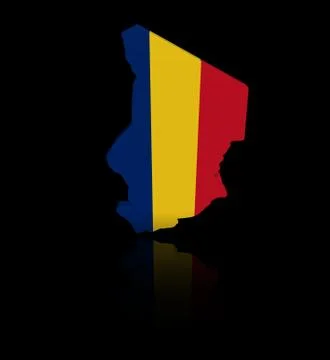 Chad map flag with reflection illustration Stock Illustration