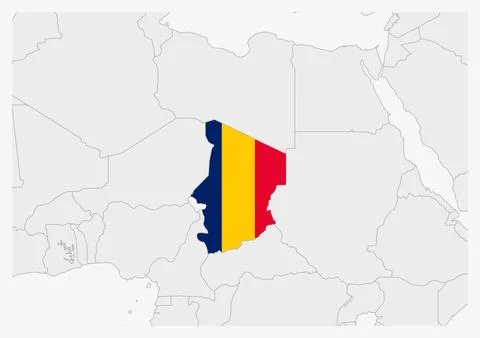 Chad map highlighted in Chad flag colors イラスト素材