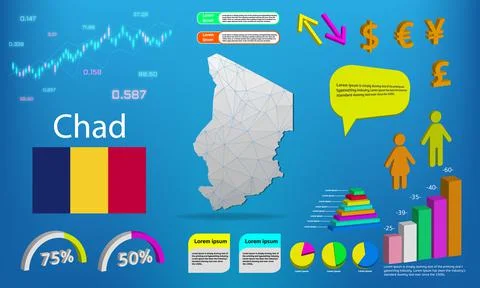 Chad map info graphics - charts, symbols, elements and icons collection. Deta 스톡 일러스트