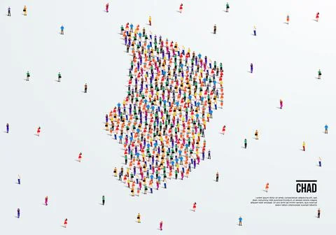 Chad Map. Large group of people form to create a shape of Chad Map. Stock Illustration