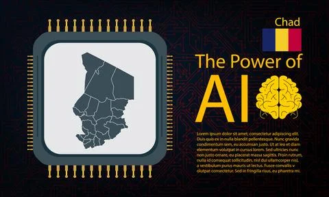 Chad map with microchip war and AI concept on circuit board, Power of AI wi.. イラスト素材