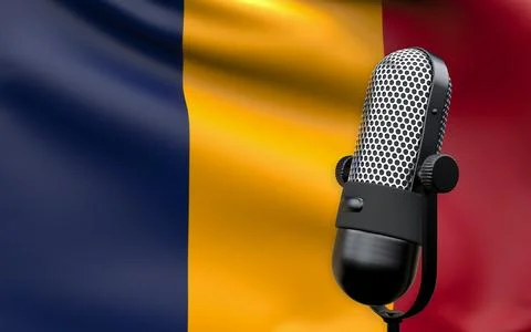 Chad national flag with microphone composition of voice of truth debate infor Stock Illustration