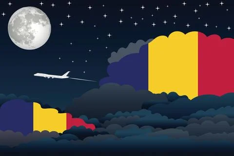 Chad Night Clouds Airplane Vector Illustration Stock Illustration