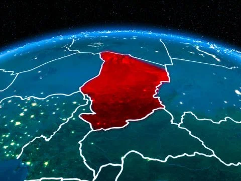 Chad from space at night Stock Illustration