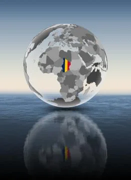 Chad on translucent globe above water Stock Illustration