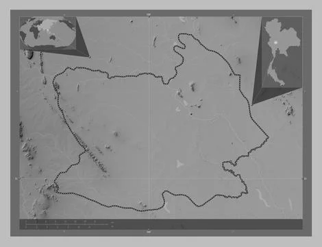 Chai Nat, Thailand. Grayscale elevation map with lakes and rivers イラスト素材