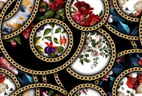 Chain and flower patchwork pattern. イラスト素材