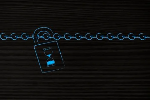 Chain and lock with hourglass instead of keyhole Stock Illustration