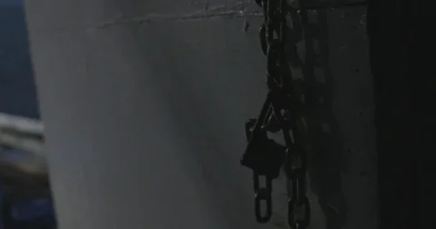 Chain and padlock on a boat Stock Footage 76678727