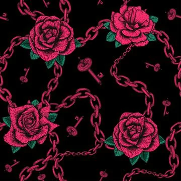 Chain and roses luxury pattern in retro modern style on golden background Illustrazione stock