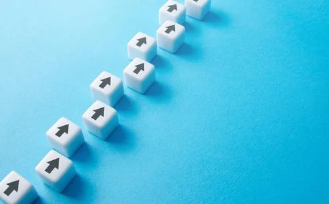 Chain of arrows blocks. Consistency and focus. Concept of conformism, verti.. Stock Photos