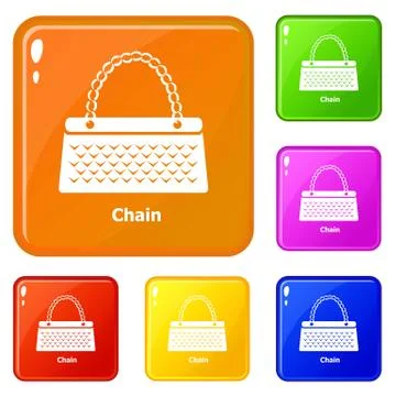 Chain bag icons set vector color Stock Illustration