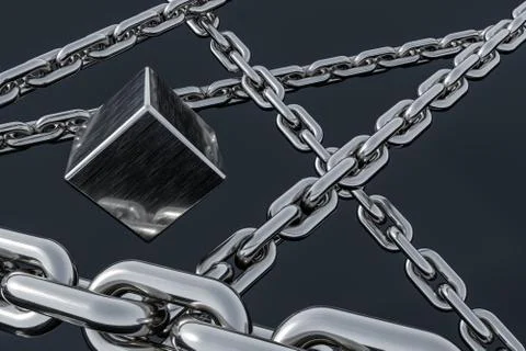 Chain with blank background, concept of digital security, 3d rendering. Stock Illustration