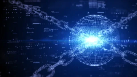 Chain of blockchain network concept, Global technology digital data Stock Footage 246677639