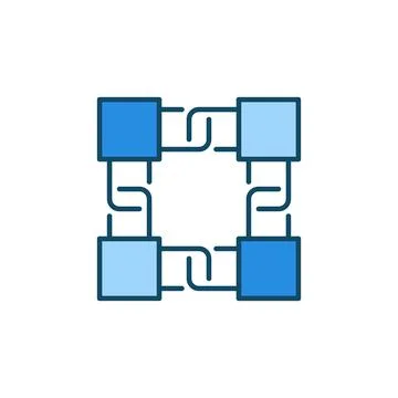 Chain with Blocks blue icon - vector Blockchain creative sign Illustrazione stock
