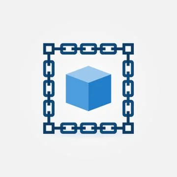 Chain with blue cube vector icon. Blockchain concept sign Illustrazione stock