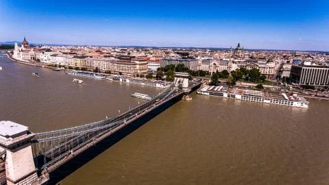 Chain bridge aerial view, Budapest, Hungary Foto stock
