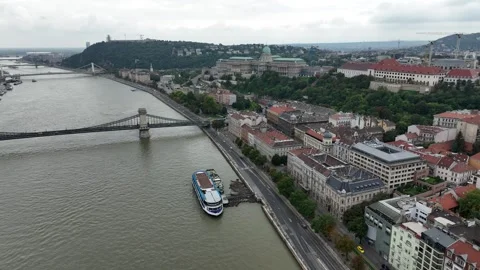 Chain Bridge and Buda Castle in Budapest, Hungary, on 7 October 2024 Stock Footage 296975568