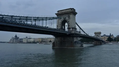 Chain Bridge and Danube River, Budapest, Hungary Time-lapse Stock Footage 111727971