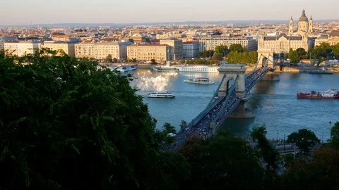 Chain Bridge and St. Stephen's Basilica, Budapest Stock Footage 114634769