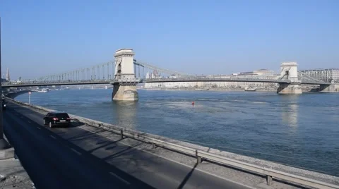 Chain Bridge and traffic from Buda in Budapest, Hungary Stock Footage 47721365