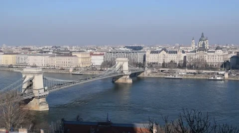 Chain bridge from Buda Castle Stock Footage 47726740