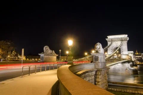The Chain Bridge in Budapest in the evening. Sightseeing in Hungary Stock Photos