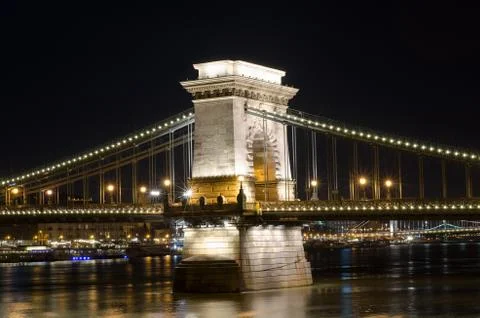 The Chain Bridge in Budapest in the evening. Sightseeing in Hungary. Stock Photos