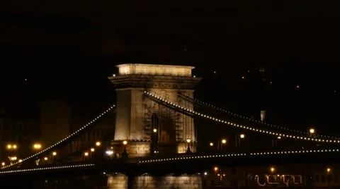 Chain Bridge in Budapest filmed by night, close up, 4K Video stock 44605960