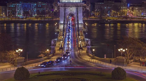 Chain Bridge of Budapest night time-lapse Stock Footage 39029363