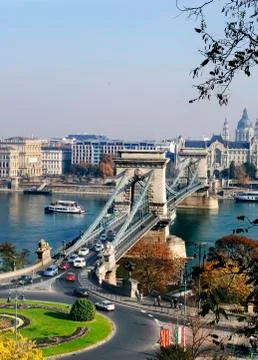 The Chain Bridge in Budapest 스톡 사진
