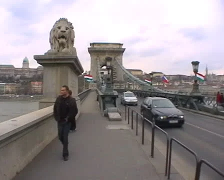 Chain Bridge in Budapest - road level view Stock Footage 22523443