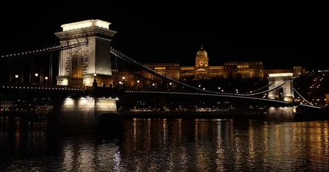 Chain Bridge at Night in 4K Stock Footage