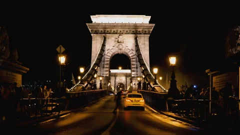 Chain bridge at night Stock Footage 93959975