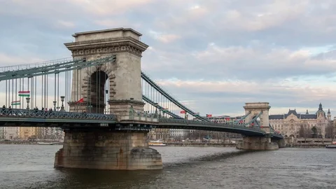 Chain bridge over the Danube river in Budapest Stock Footage 72941585