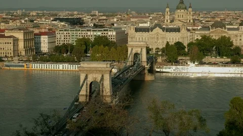 Chain Bridge seen from Buda Castle Stock Footage 82679870