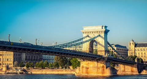 The Chain bridge at sunset in Budapest Stock Photos