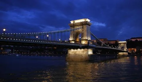 The Chain Bridge is a suspension bridge that spans the River Danube of Budape Stock Photos