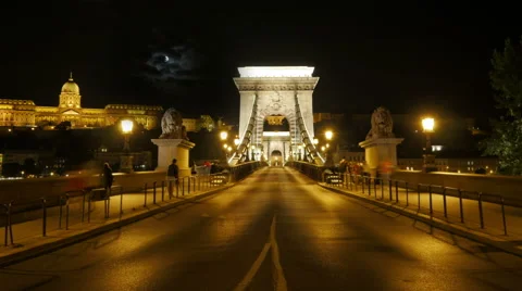 Chain Bridge view at night, budapest, hungary, timelapse Stock Footage 58263742
