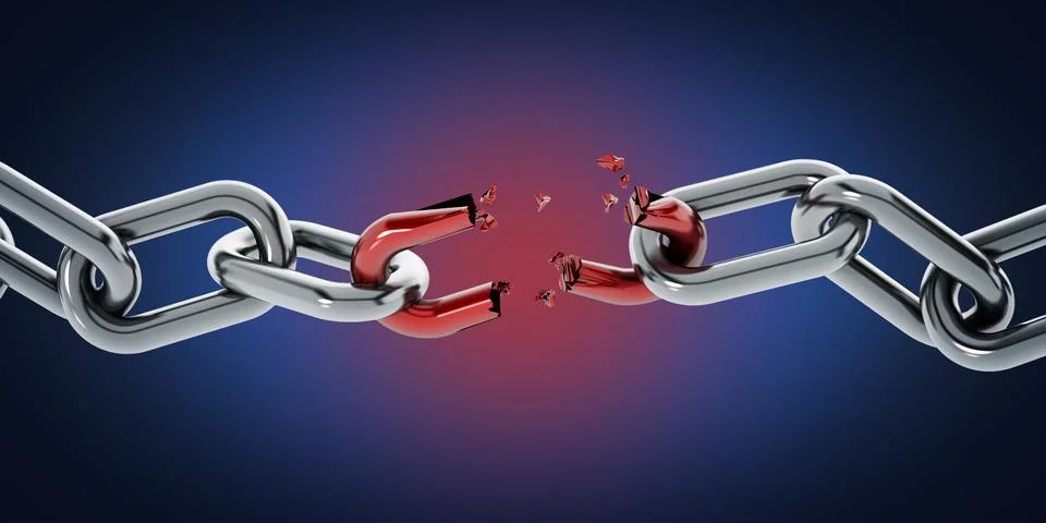 Chain with broken red part isolated on white background. 3D illustration Stock Illustration