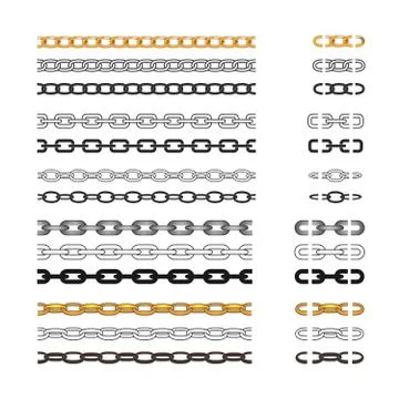 Chain brush set, vector seamless and isolated metal chain parts and element. Stock Illustration