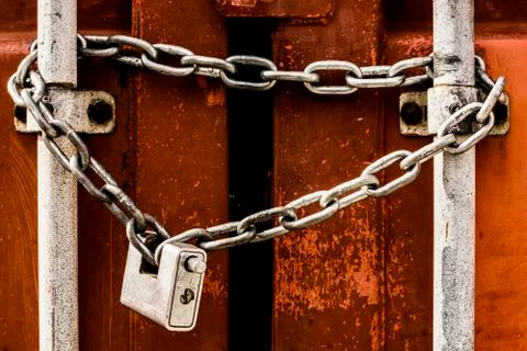 Chain closing a cargo container Stock Photos