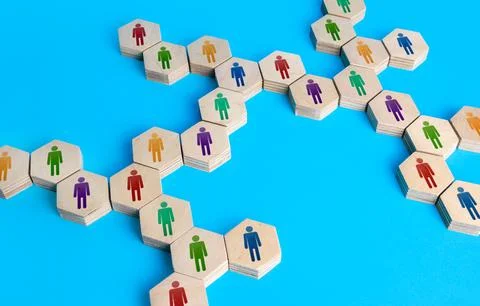 Chain of communicating people. Cooperation for solving tasks. Unity and div.. Stock Photos